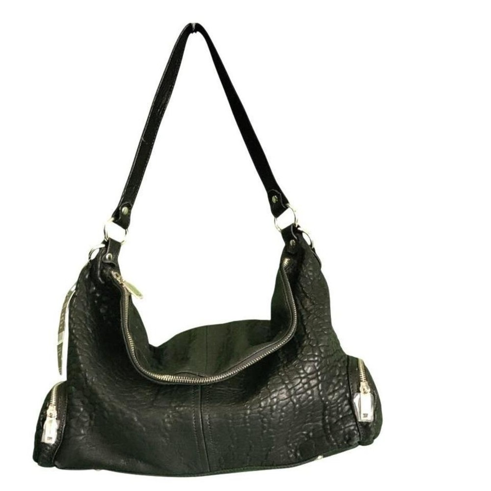 NWT $428 Lodis Synergy Layla Hobo Black Pebbled Leather Shoulder Bag
